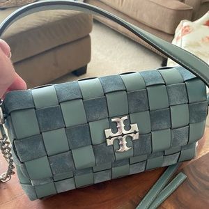 Tory Burch Kira Small Flap Shoulder Bag. Arctic color